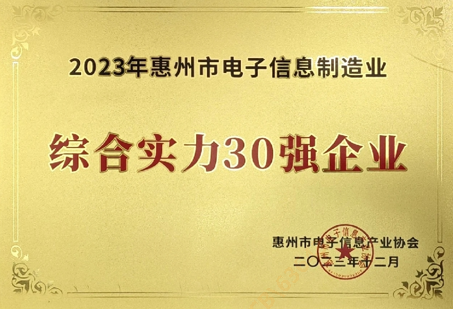 我司入选惠州市电子信息制造业综合实力30强